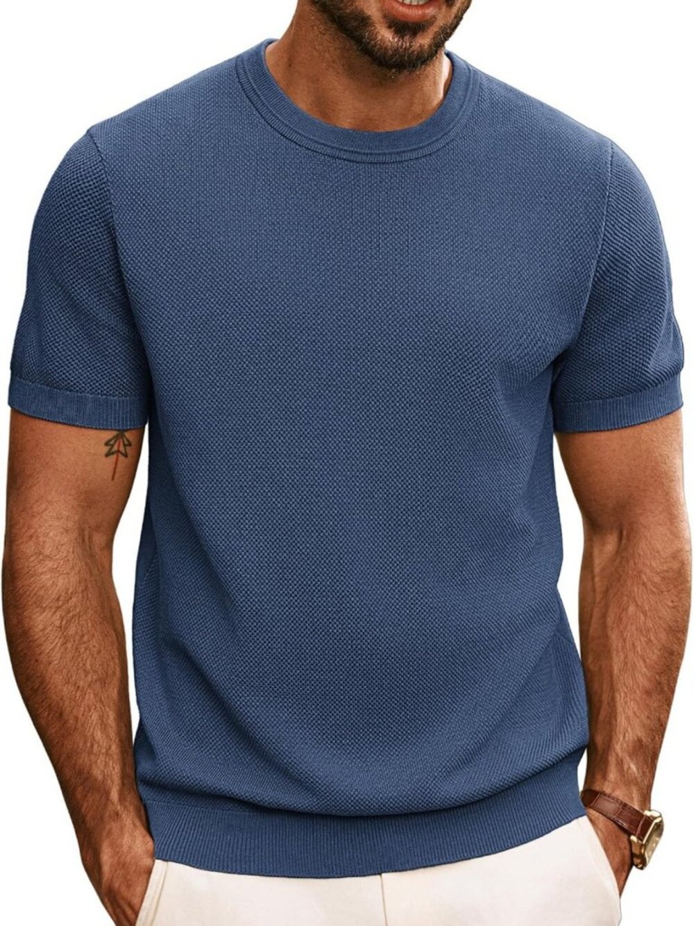 Casual Men's Knit Short Sleeve Tee - Stylish Everyday T-Shirt for Comfort